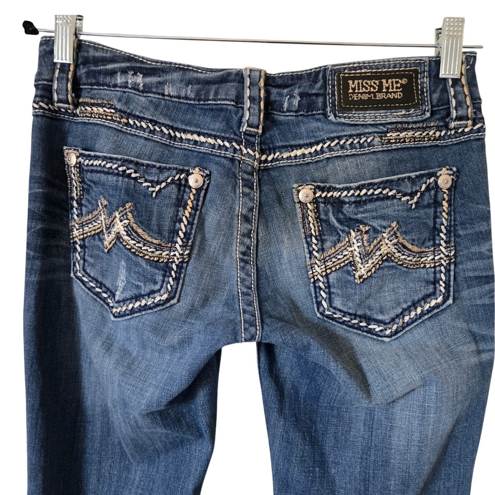 Miss Me JD1043B Bootcut Jeans Y2K Dark Wash Embellished Thick Stitch 28 Hemmed